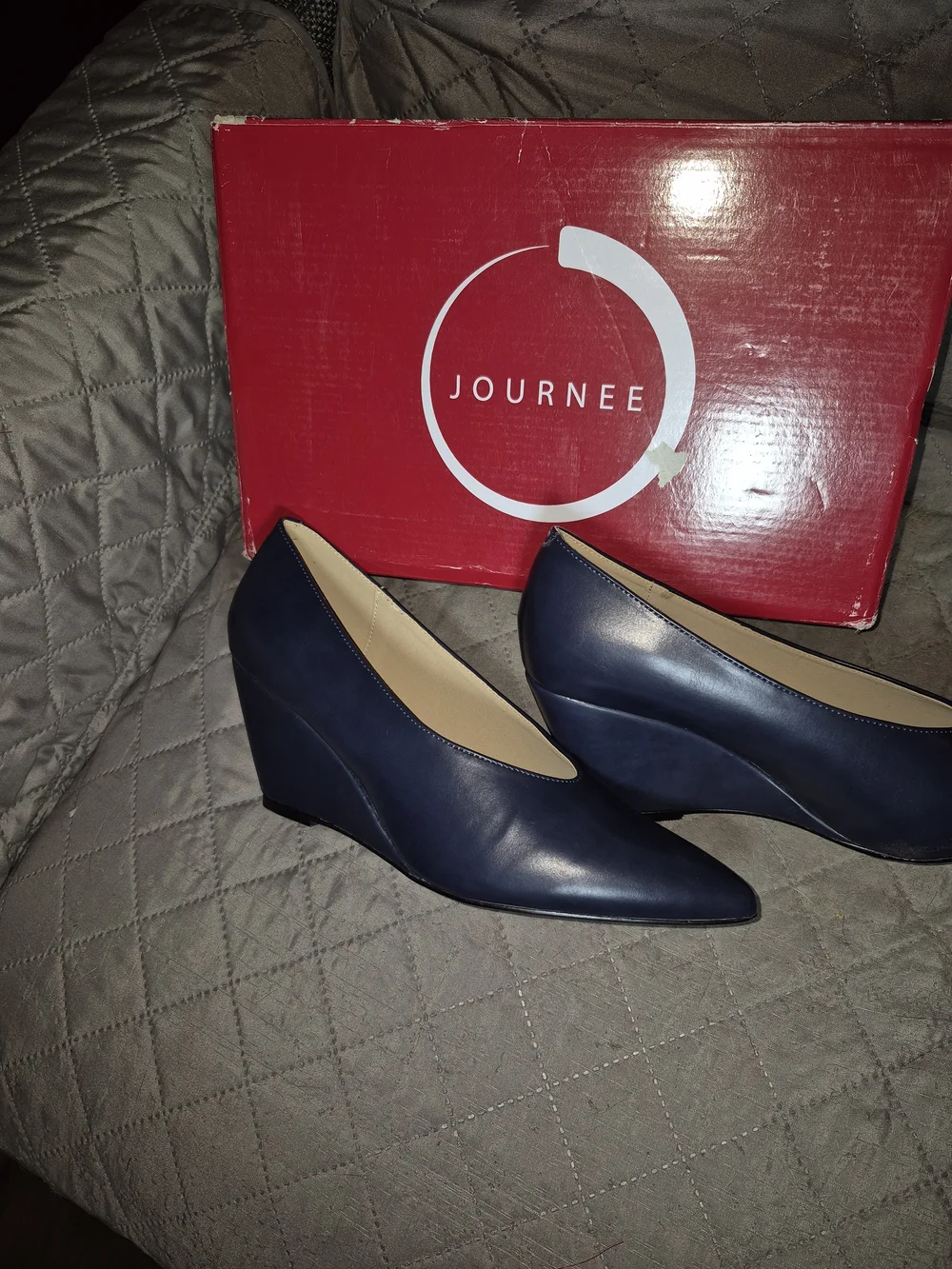 Journee Collection Navy Pointed Toe Wedges